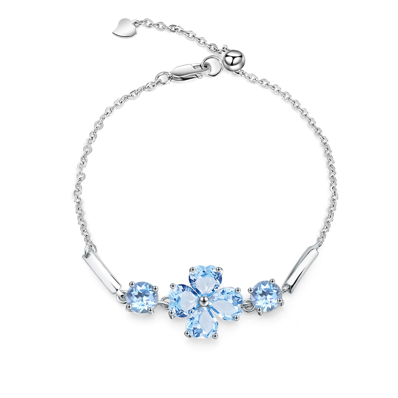 Sotiya Natural Gemstone Blue Topaz Four Leaf Clover Design Bracelet Sterling Silver-Sotiya