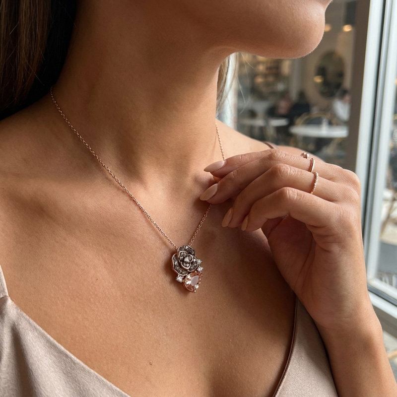 Sotiya Rose Synthetic Morganite Pear Cut Necklace Sterling Silver-Sotiya