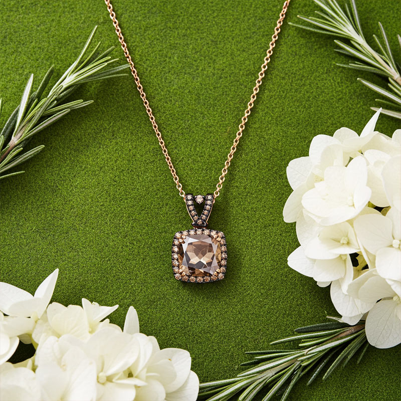 Sotiya Two Tone Halo Cushion Cut Coffee Necklace Sterling Silver