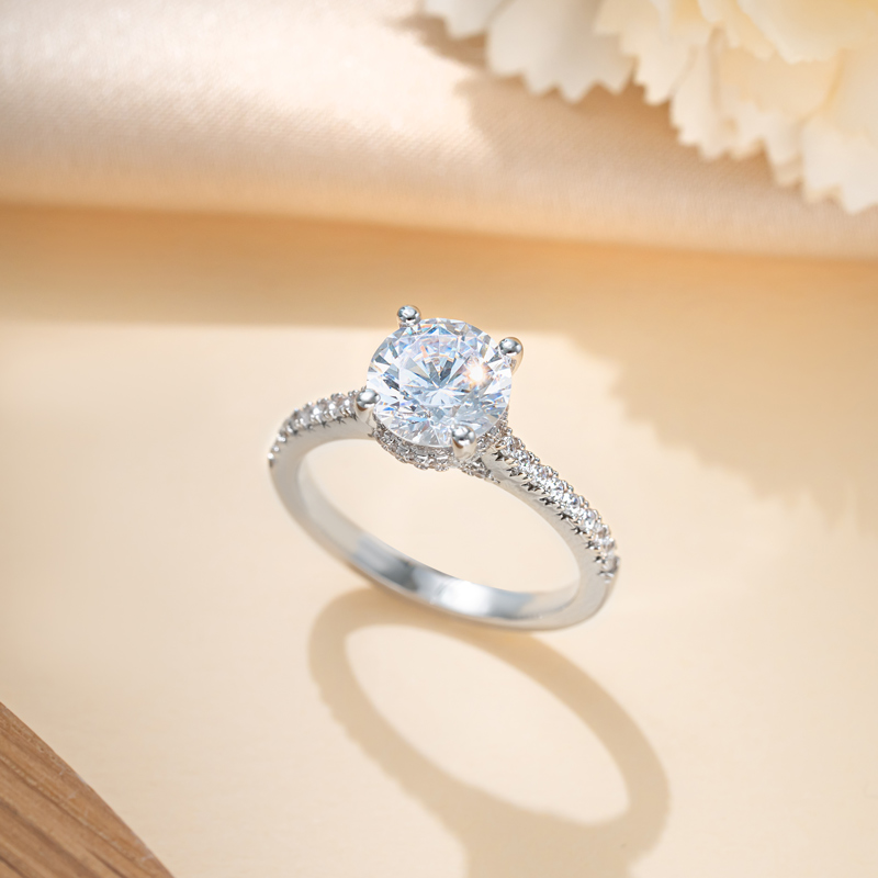 Sotiya Cathedral Hidden Halo Round Cut Engagement Ring Sterling Silver