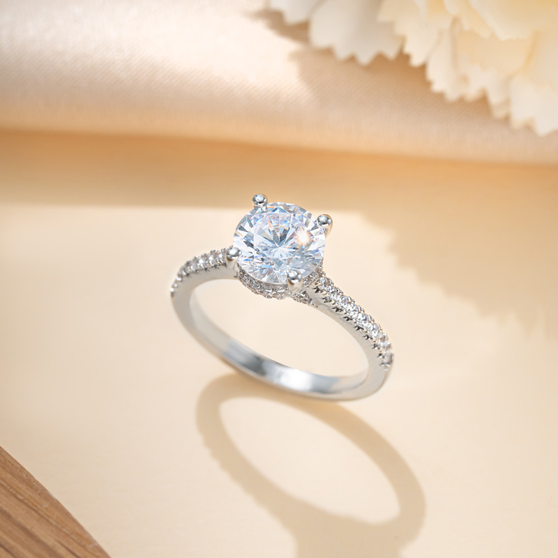 Sotiya Cathedral Hidden Halo Round Cut Engagement Ring Sterling Silver