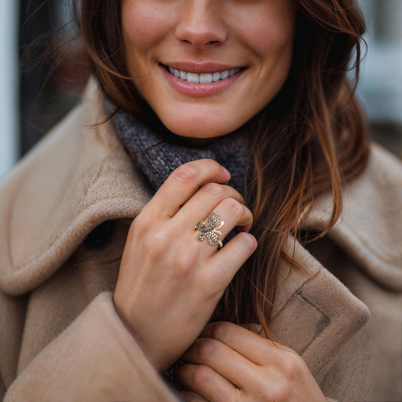 Sotiya Butterfly Round Cut Coffee Cocktail Ring Sterling Silver-Sotiya