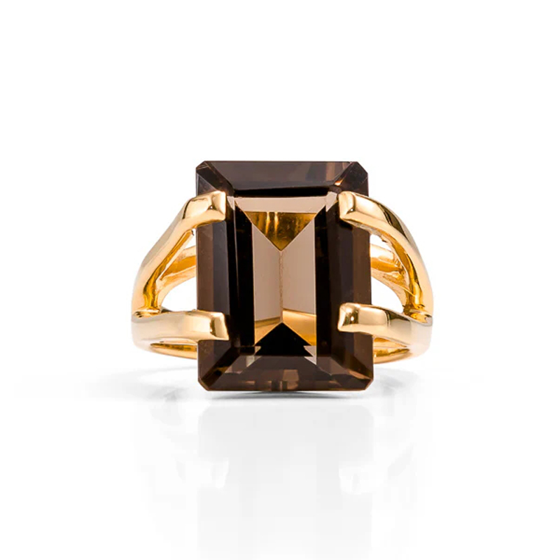 Sotiya Unique Split Shank Coffee Emerald Cut Engagement Ring Sterling Silver-Sotiya