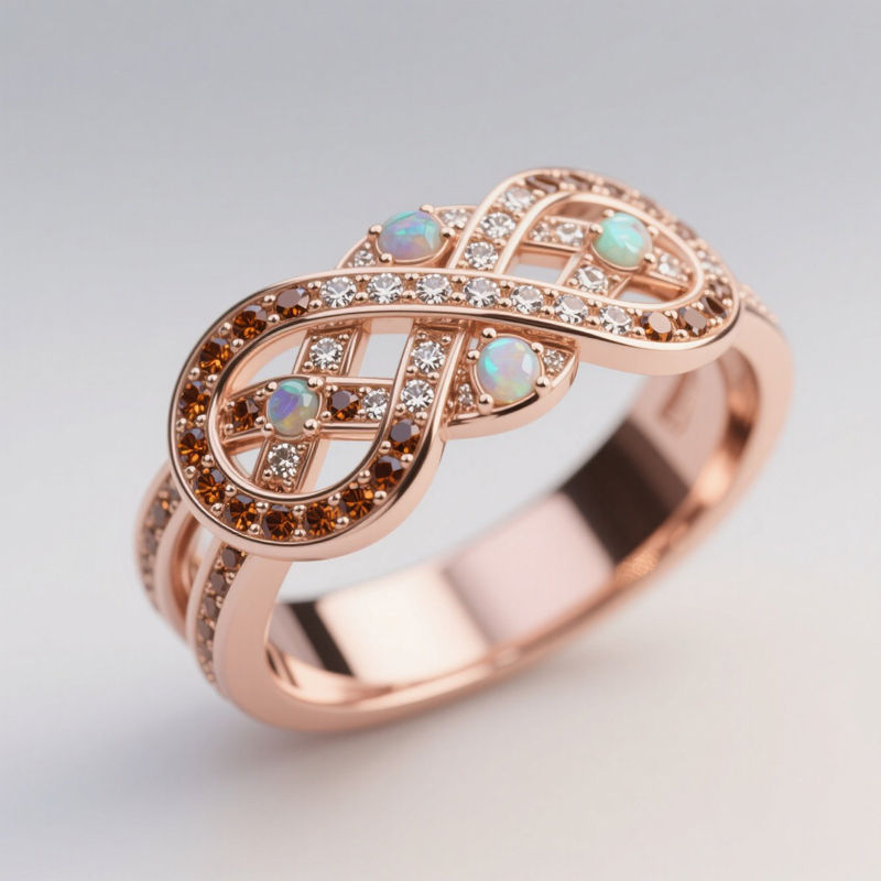 Sotiya Intertwined Infinity Knot Opal Coffee Women's Wedding Ring Sterling Silver-Sotiya