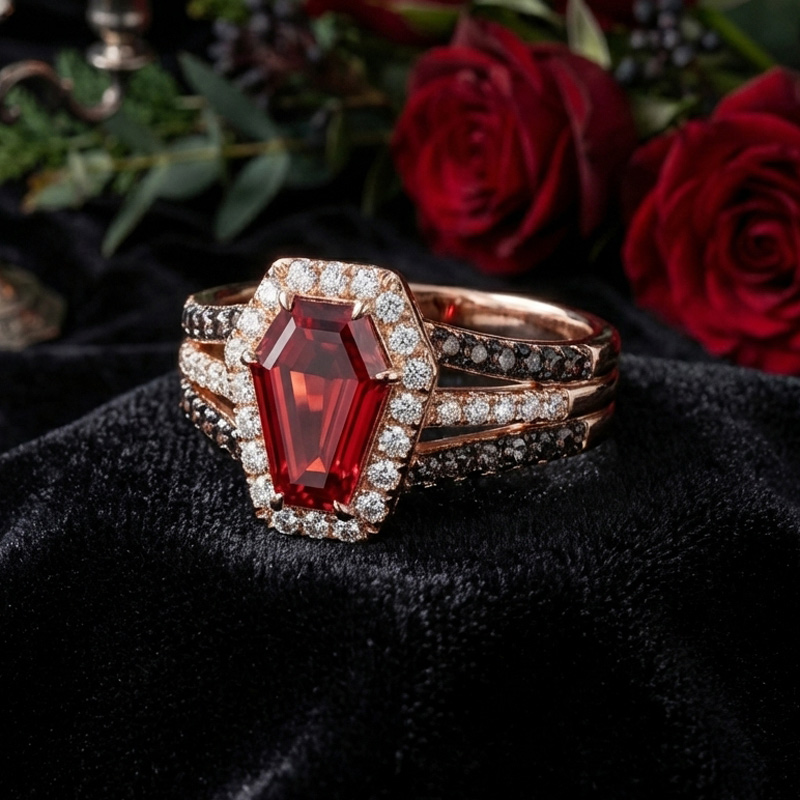 Sotiya Halo Coffin Cut Coffee Engagement Ring Sterling Silver-Sotiya