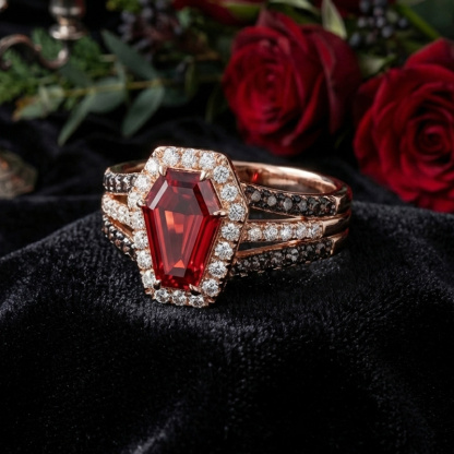 Sotiya Halo Coffin Cut Coffee Engagement Ring Sterling Silver-Sotiya