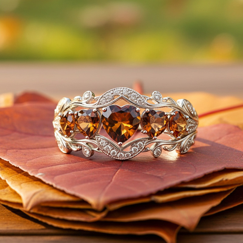 Sotiya Heart Cut Vintage Filigree Coffee Wedding Ring Band Sterling Silver-Sotiya