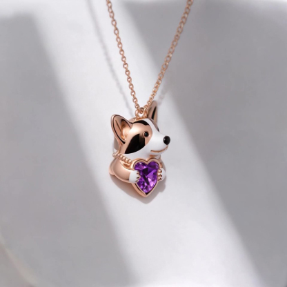 Sotiya Corgi Embraces Love Heart Birthstone Necklace-Sotiya