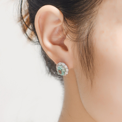 Sotiya Halo Oval Cut Stud Earrings High-carbon Zircon Sterling Silver-Sotiya