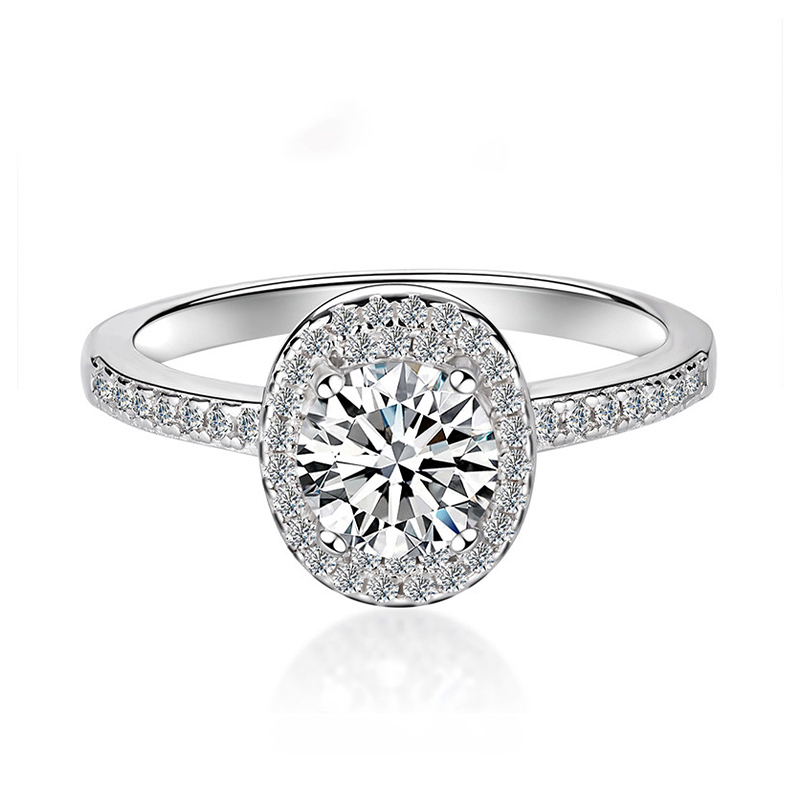 Sotiya Halo Round Cut Oval Shape Moissanite Engagement Ring Sterling Silver-Sotiya