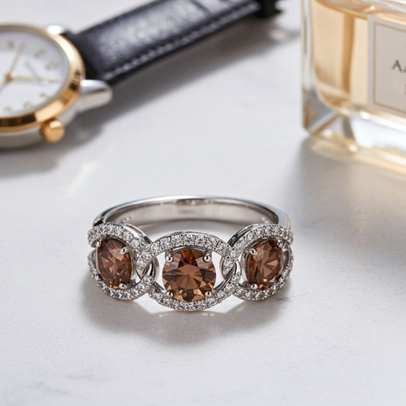 Sotiya Chain Link Round Cut Coffee Women's Wedding Ring Sterling Silver-Sotiya