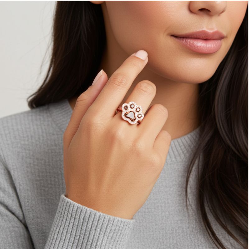 Sotiya Pet Cat Dog Paw Halo Coffee Heart Cut Cocktail Ring Sterling Silver-Sotiya