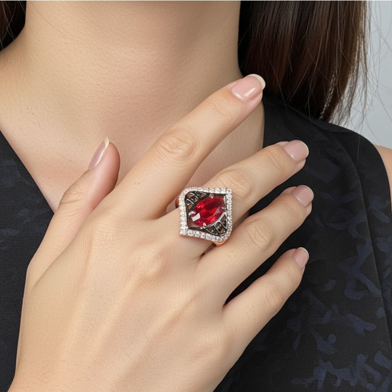 Sotiya Two Tone Unique Halo Oval Cut Coffee Engagement Ring Sterling Silver-Sotiya