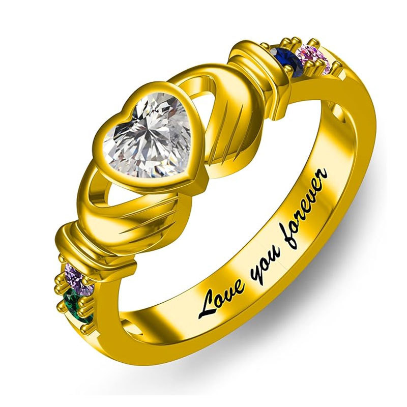 Sotiya Heart Cut Claddagh Ring Custom 12 Birthstone Engraved Name Promise Ring Sterling Silver-Sotiya