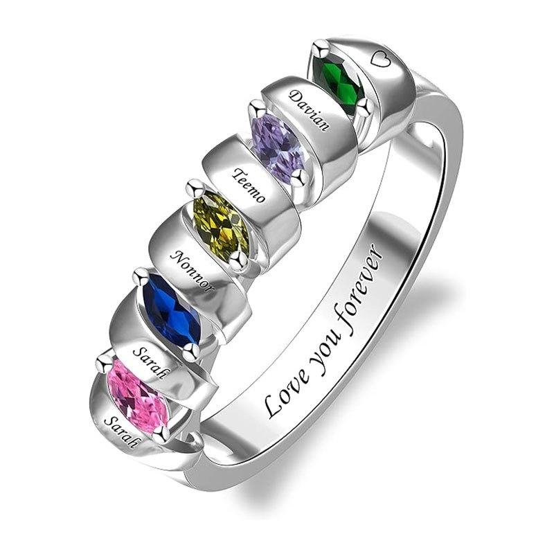 Sotiya Marquise Cut Custom 12 Birthstone Engraved Name Promise Ring Sterling Silver-Sotiya