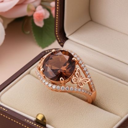 Sotiya Butterfly Round Cut Coffee Engagement Ring Sterling Silver-Sotiya