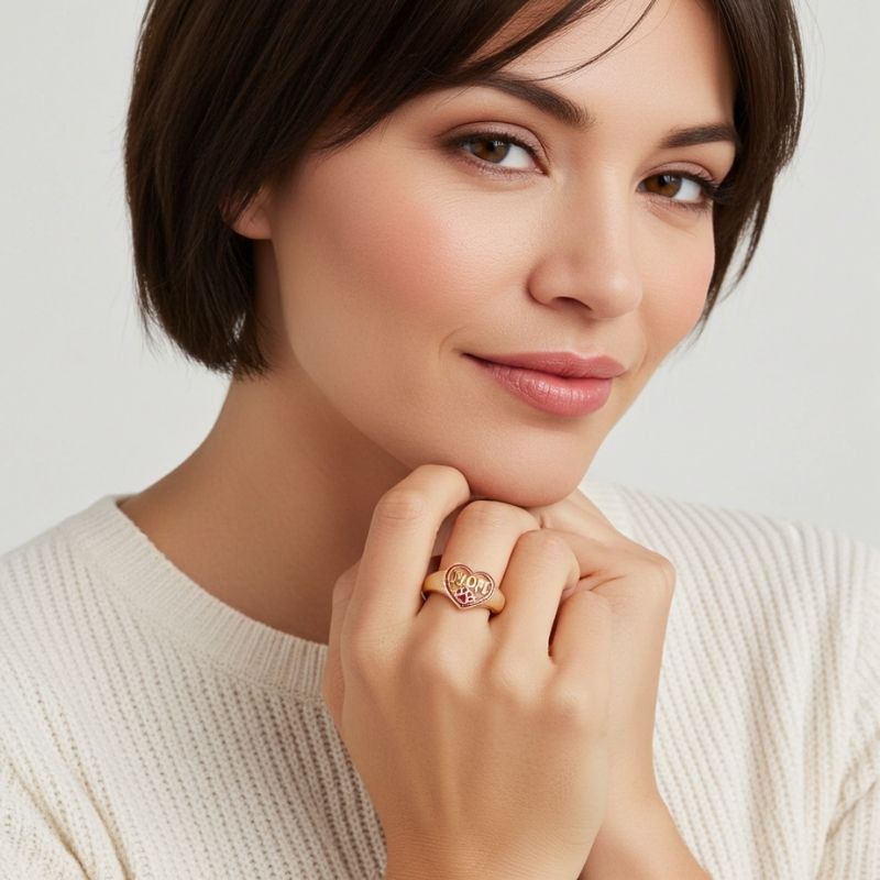 Sotiya Best Buds Comic Dog Paw Inspired Love MOM Ring Sterling Silver-Sotiya