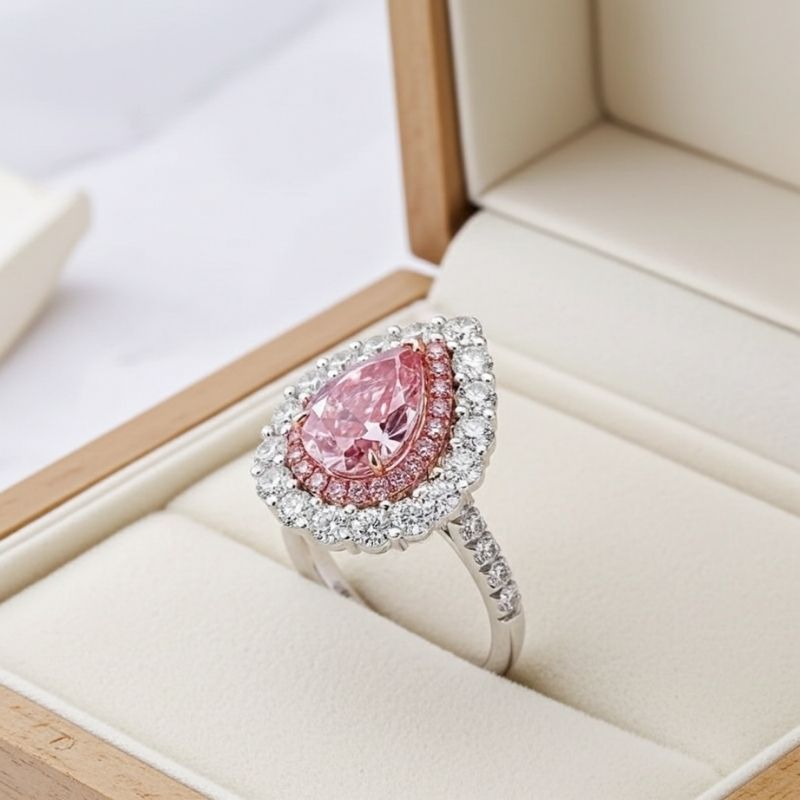 Sotiya Double Halo Cathedral Pear Cut Pink Two Tone Engagement Ring Sterling Silver-Sotiya