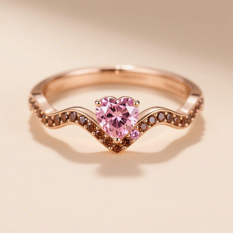Sotiya Pink Heart Cut Coffee Wave Band Engagement Ring Sterling Silver-Sotiya