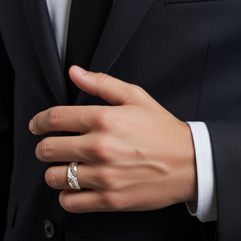 Sotiya White Gold Round Coffee Stone Band Men's Wedding Ring Sterling Silver-Sotiya