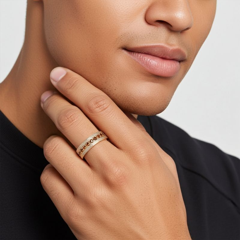 Sotiya Sandblasted Coffee Unisex Wedding Ring Eternity Band Sterling Silver-Sotiya