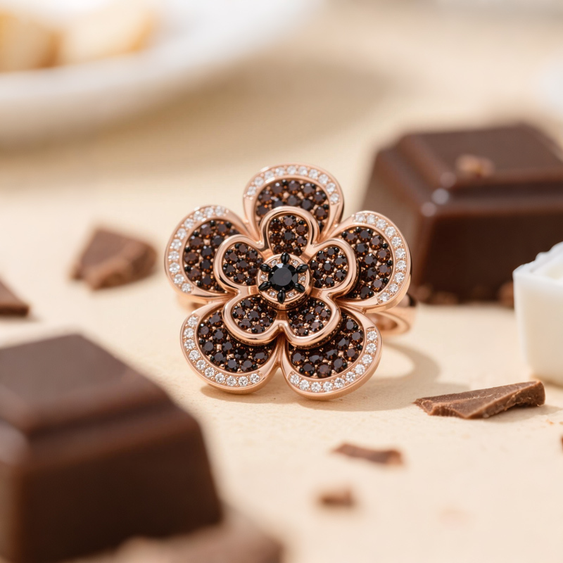 Sotiya Double Layer Flower Design Coffee Cocktail Ring Sterling Silver-Sotiya