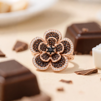 Sotiya Double Layer Flower Design Coffee Cocktail Ring Sterling Silver-Sotiya