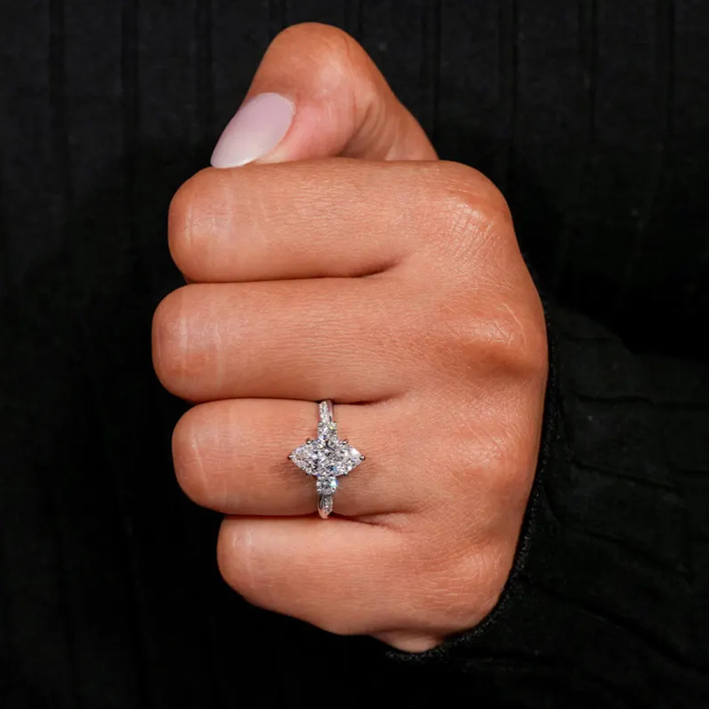 Sotiya Marquise Cut Three Stone Twist Engagement Ring Sterling Silver