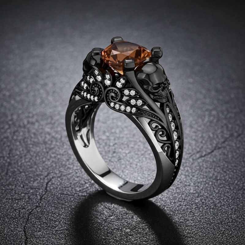 Sotiya Gothic Skull Heart Cut Coffee Engagement Ring Sterling Silver-Sotiya