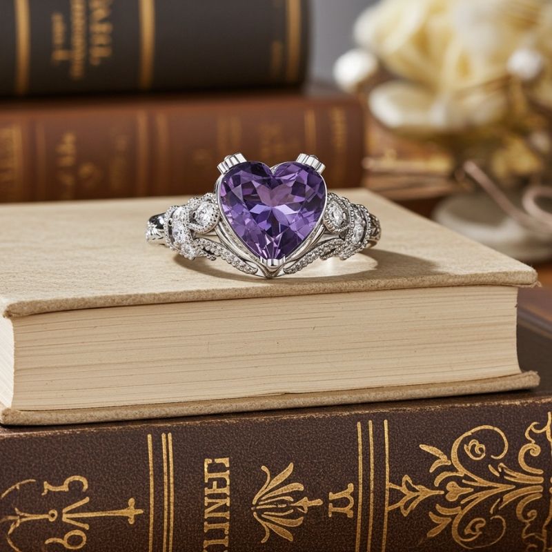 Sotiya Vintage Milgrain Heart Cut Engagement Ring Sterling Silver-Sotiya