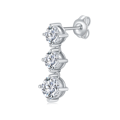 Sotiya Three Stone Round Cut Moissanite Drop Earrings Sterling Silver-Sotiya