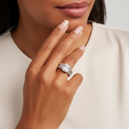 Sotiya Interchangeable Radiant Cut Wedding Bridal Ring Set Sterling Silver-Sotiya