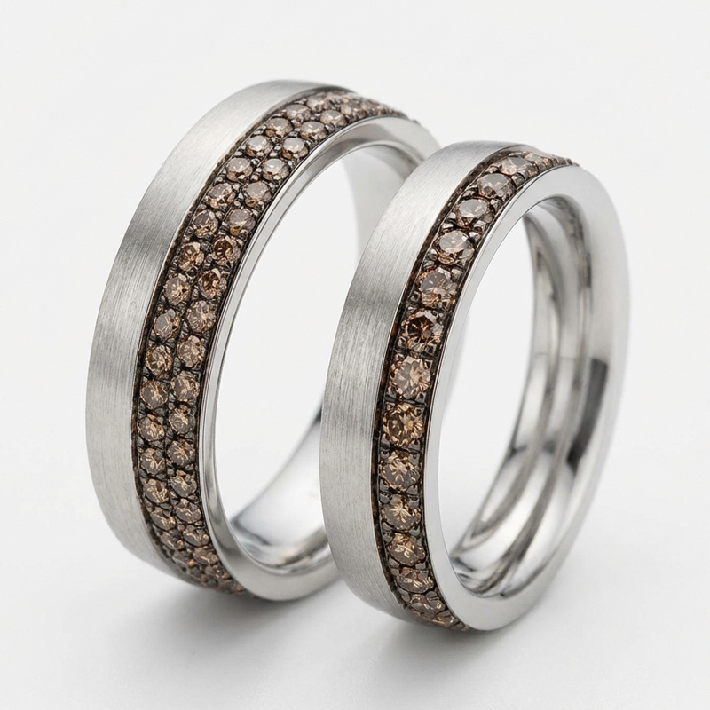 Sotiya Brushed Round Cut Coffee Couple Rings Sterling Silver-Sotiya