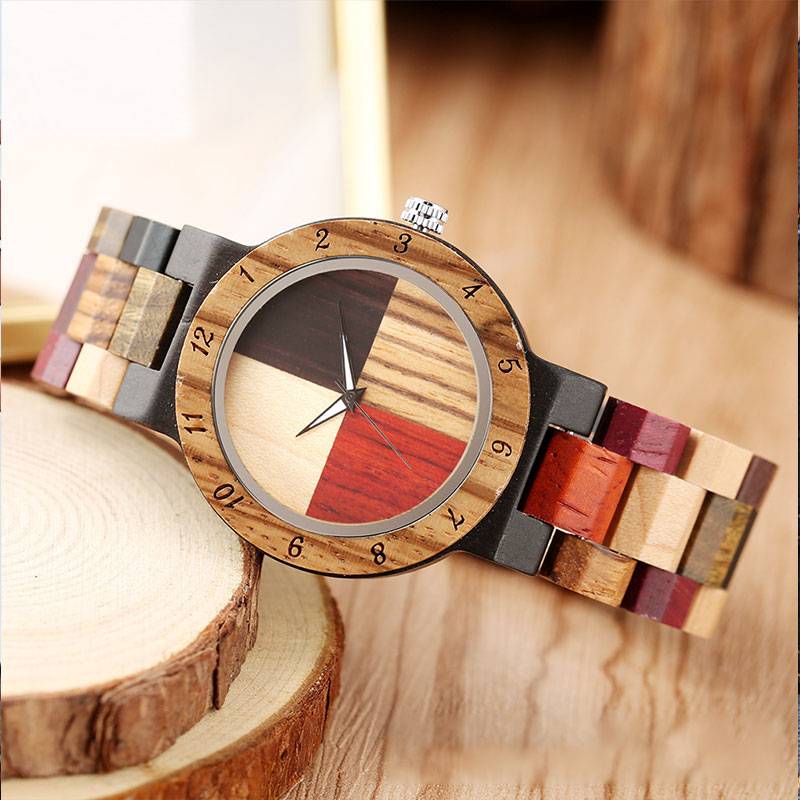 Sotiya Colorful Four-color Splicing Dial Couple's Wooden Watch-Sotiya