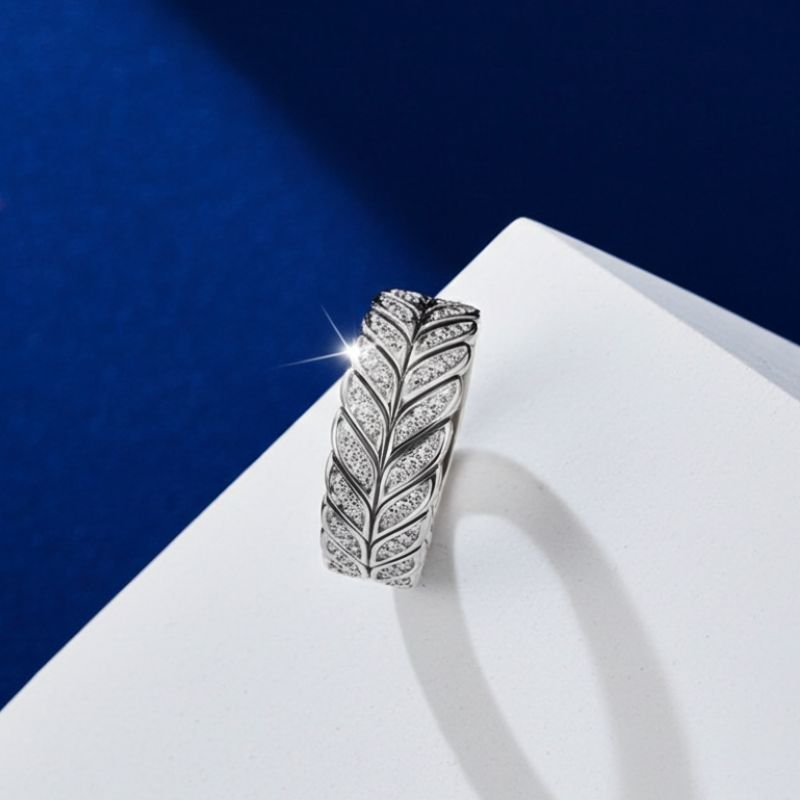 Sotiya Feather Design Unisex Coffee Chevron Band Ring Sterling Silver-Sotiya