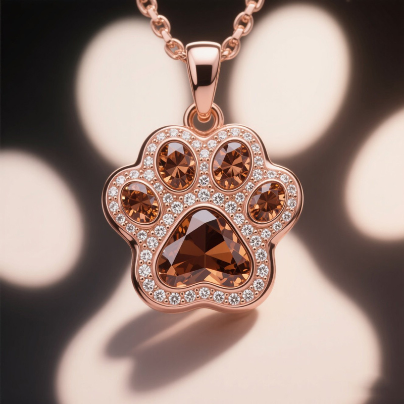 Sotiya Pet Cat Dog Paw Halo Coffee Heart Cut Pendant Necklace Sterling Silver