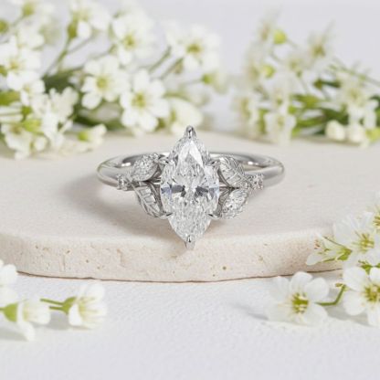Sotiya Marquise Cut Leaves Nature Inspired Engagement Ring Sterling Silver