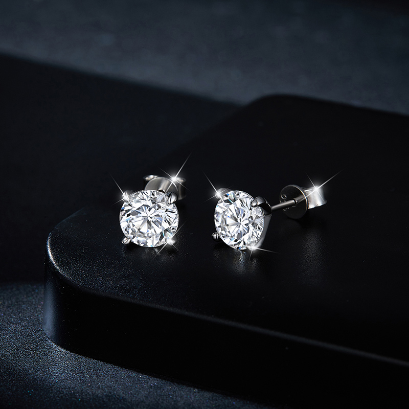 Sotiya Simple Solitaire Round Cut Moissanite Stud Earrings Sterling Silver-Sotiya