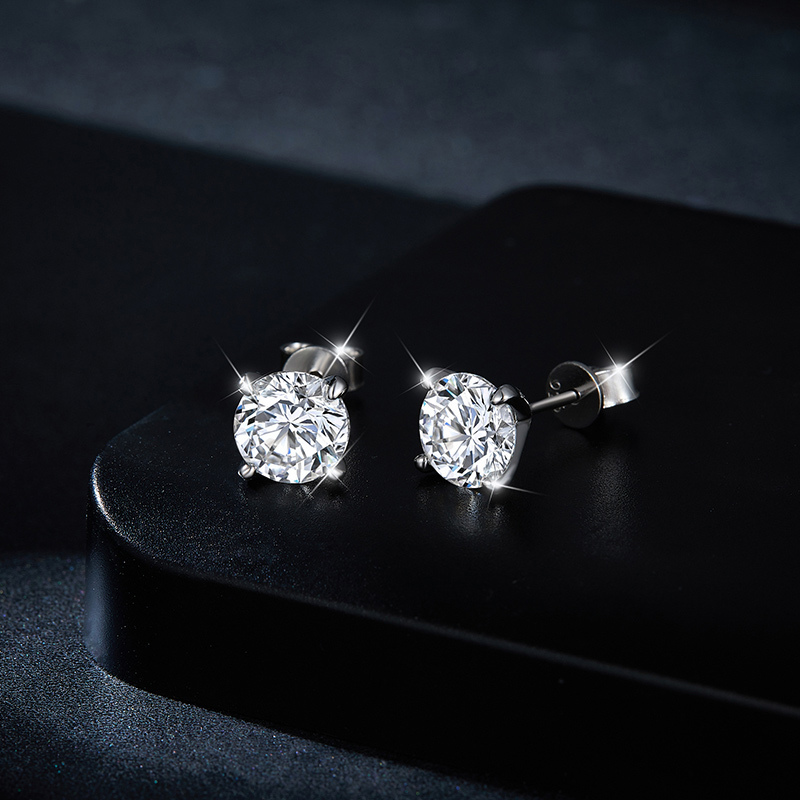 Sotiya Simple Solitaire Round Cut Moissanite Stud Earrings Sterling Silver-Sotiya