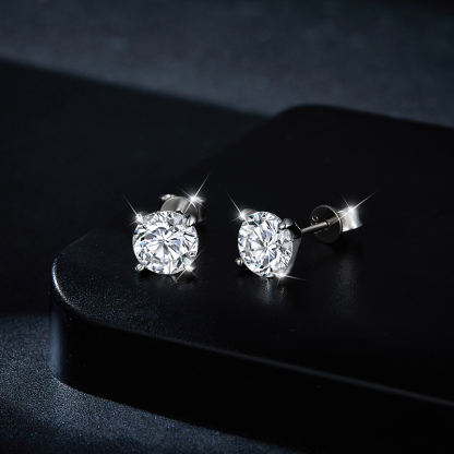 Sotiya Simple Solitaire Round Cut Moissanite Stud Earrings Sterling Silver-Sotiya