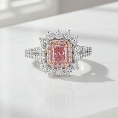 Sotiya Two Halo Purplish-pink Radiant Cut Engagement Ring High-carbon Zircon Sterling Silver