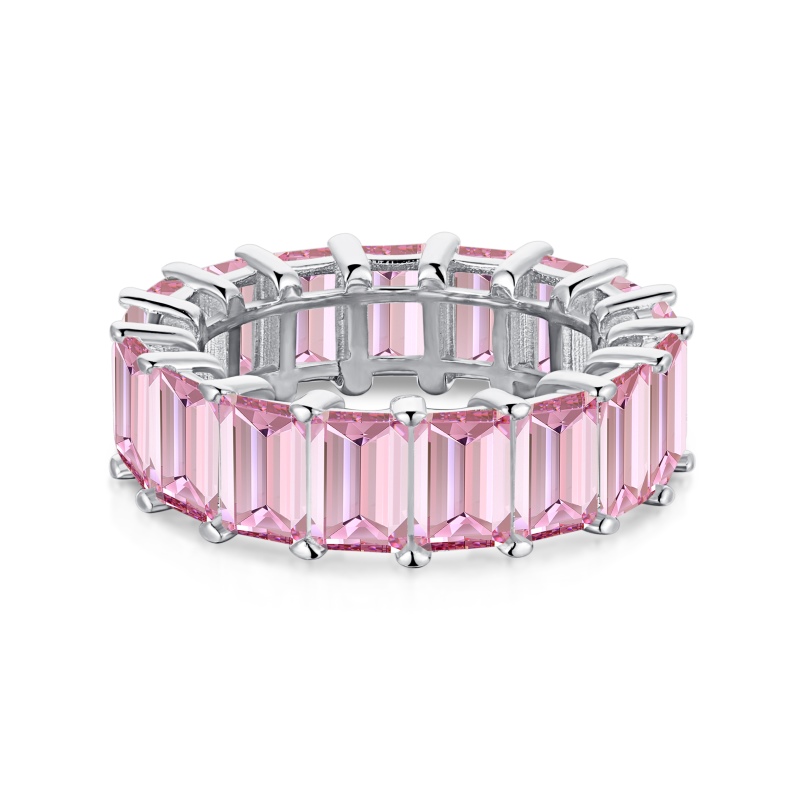 Sotiya Fancy Pink Emerald Cut Eternity Ring Sterling Silver-Sotiya
