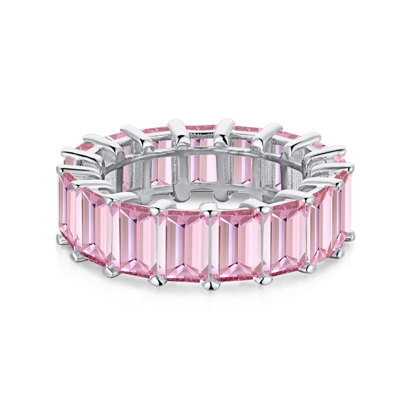 Sotiya Fancy Pink Emerald Cut Eternity Ring Sterling Silver-Sotiya