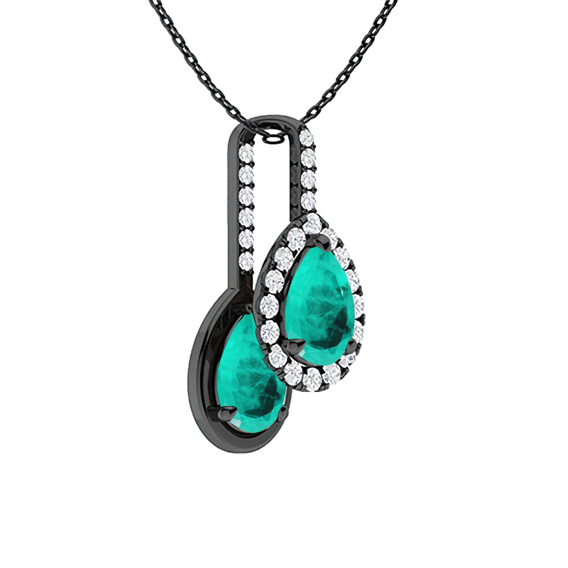 Sotiya Paraiba Pear Cut Asymmetric Musical Note Design Necklace Sterling Silver-Sotiya