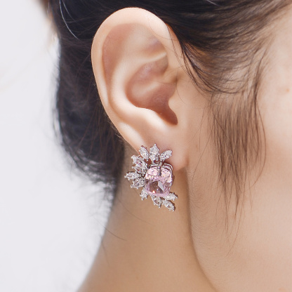 Sotiya Radiant Cut Cluster Stud Earrings High-carbon Zircon Sterling Silver-Sotiya