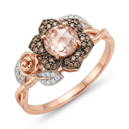 Sotiya Rose and Leaf Synthetic Morganite Flower Halo Round Cut Coffee Engagement Ring Sterling Silver-Sotiya