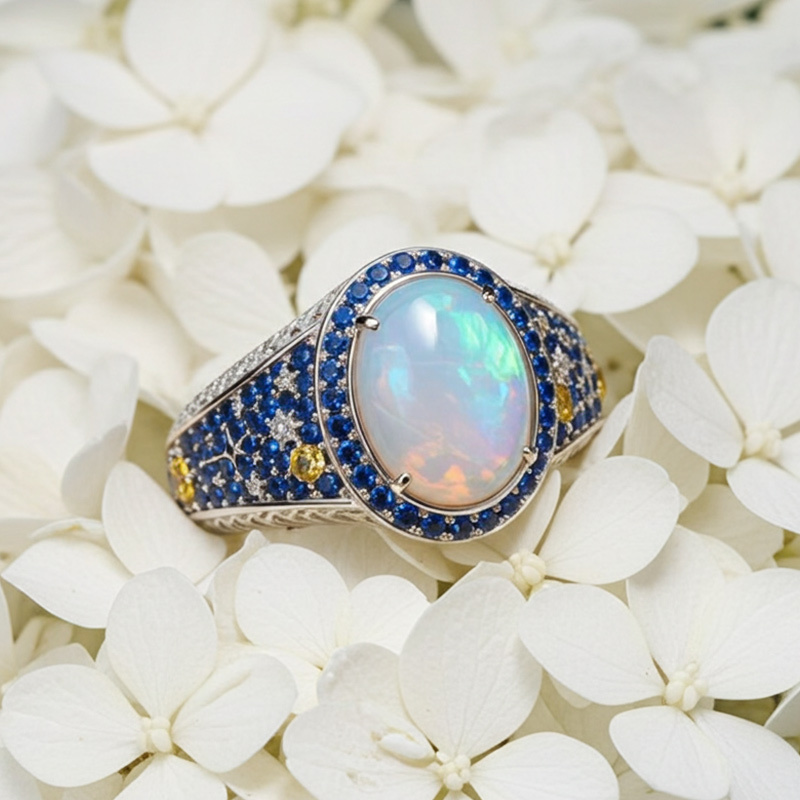 Sotiya Artist Collection Famous Painting Starry Night Opal Engagement Ring Sterling Silver-Sotiya