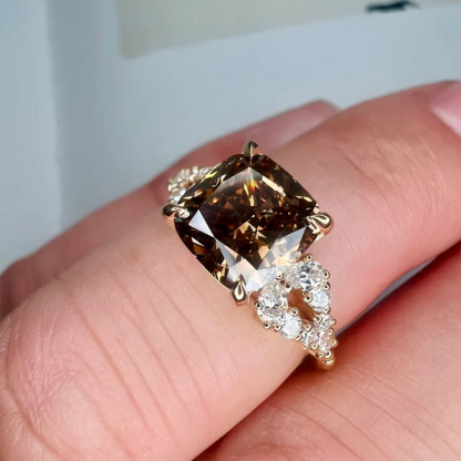 Sotiya Sidestone Coffee Cushion Cut Engagement Ring Sterling Silver-Sotiya