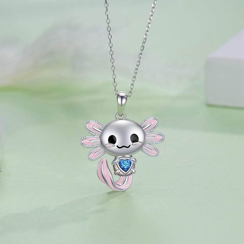 Sotiya Cute Axolotl 12 Birthstones Heart Cut Necklace Sterling Silver-Sotiya