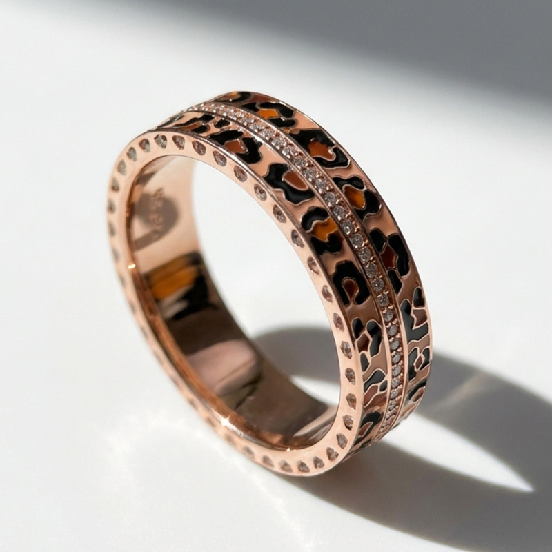 Sotiya Leopard Print Coffee Unisex Eternity Ring Sterling Silver-Sotiya